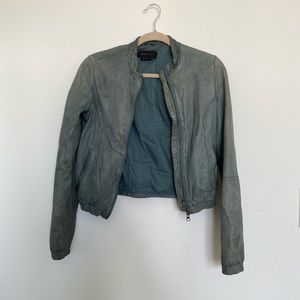 Blue/gray leather BCBG jacket